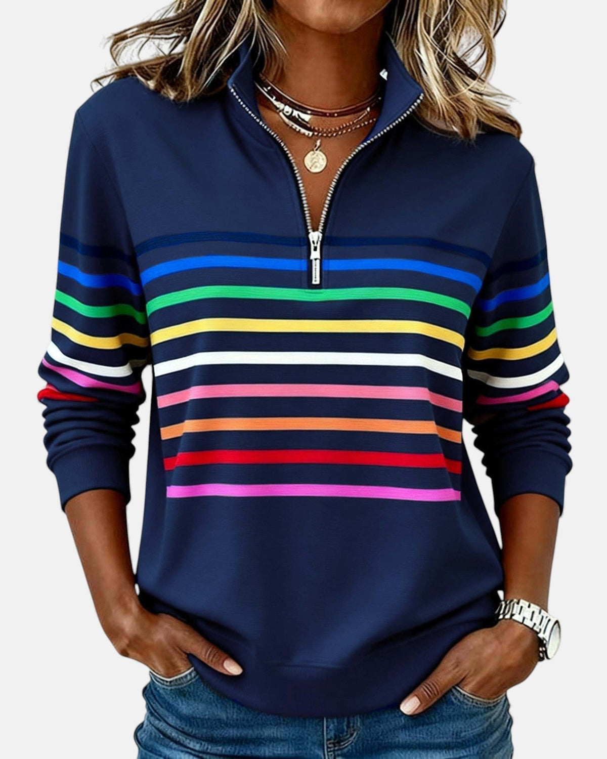 Millen | Cozy Striped Quarter Zip Sweater
